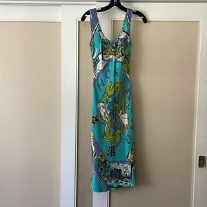 One of a kind, silk dress. Hong Kong dragon print.